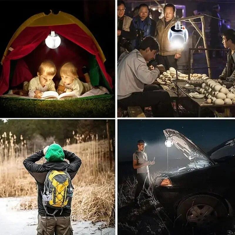 Portable Solar Camping Lantern Led Rechargeable Outdoor Hanging Tent Lamp Folding LED Football Bulbs With Hook Emergency Lights