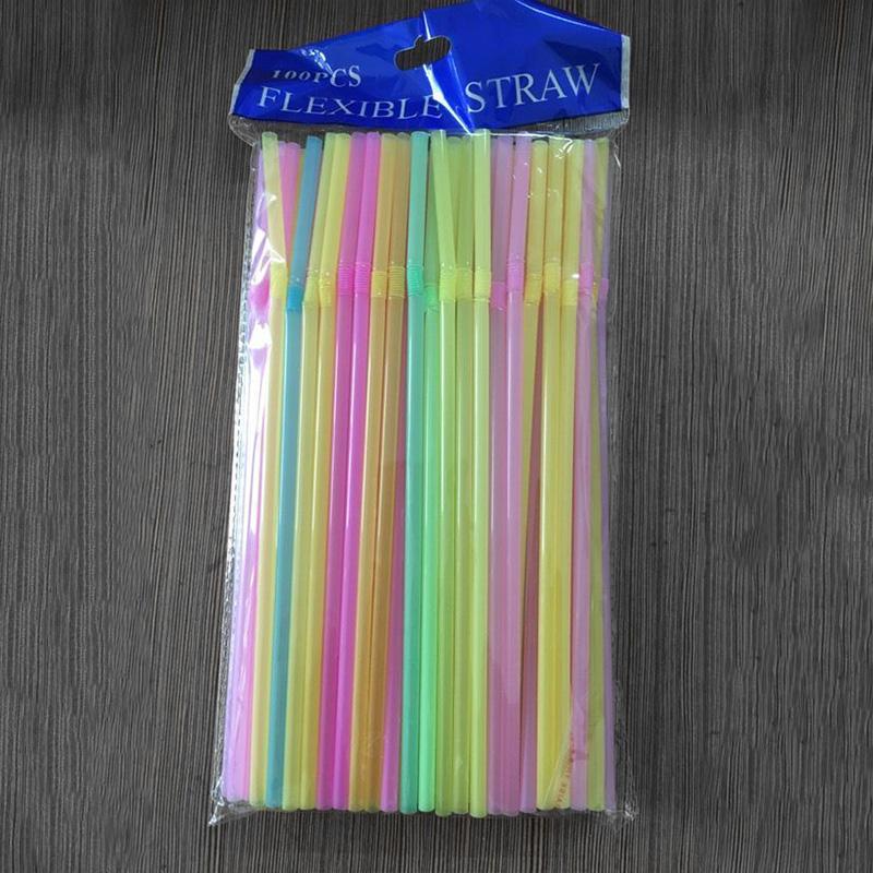 Multicolor Fluorescent Straws Bendable Drinking Straws Beverage Kunststof Straws Wedding Decor Kitchen Beverage Party Supplies