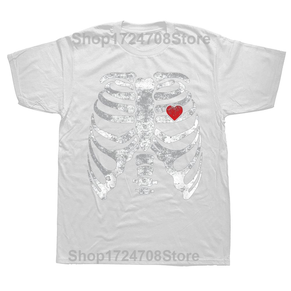 Skeleton Heart X-Ray Adult Funny Halloween T Shirts Graphic Cotton Streetwear Short Sleeve Birthday Gifts Summer T-shirt