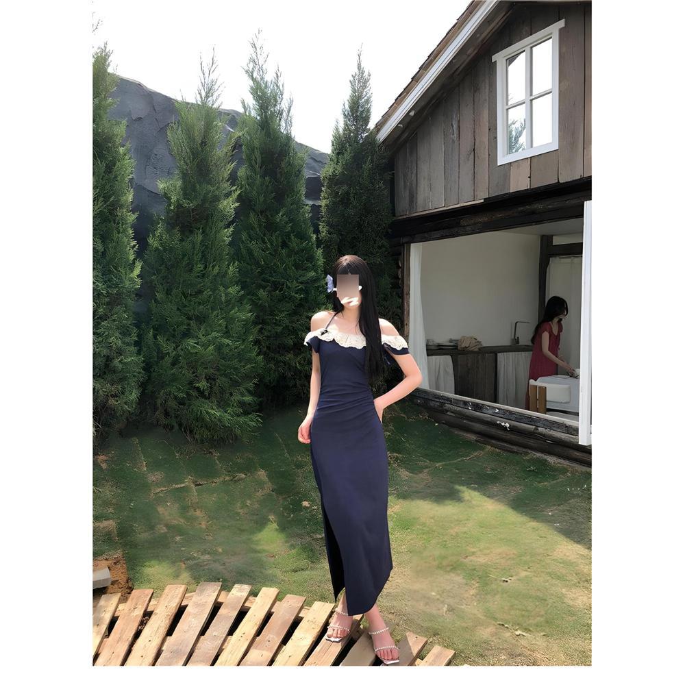 

Маленький человек, маленькое платье с рукавами-фонариками, детское летнее универсальное новое кружевное платье с открытыми плечами, с разрезом на талии XL- (recommended 110-60kg)