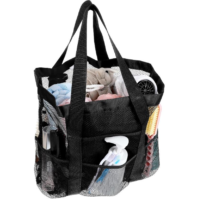 8-Pocket Mesh Tote Bag, Mesh Beach Bag Cleaning Caddy for Bathroom, Camping & College Dorm Bathroom Toiletry Cleaning Bags, Easy to Carry & Clean,