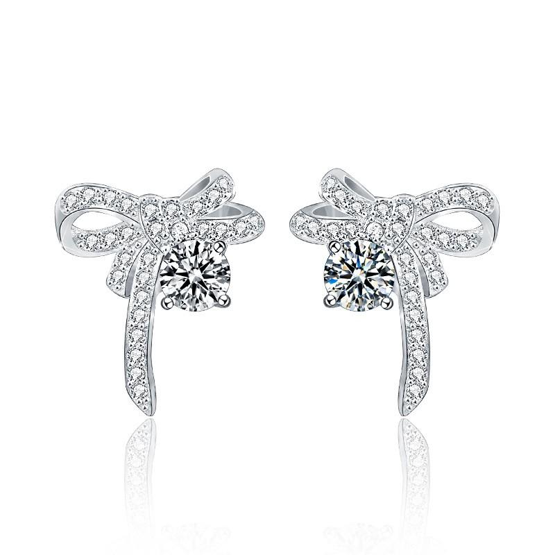 Minimalist Butterfly Knot Stud Earrings Women Sterling With Moissanite 0.5ct White Gold Tone 925 Sterling Silver