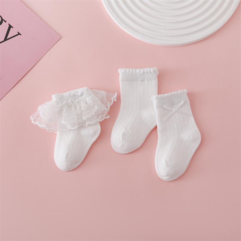 3Pairs/lot Socks For Baby Girls Newborn Lace Ruffle Summer Thin Mesh Toddler Children's Girls Socks White Princess Kids Sock Summer