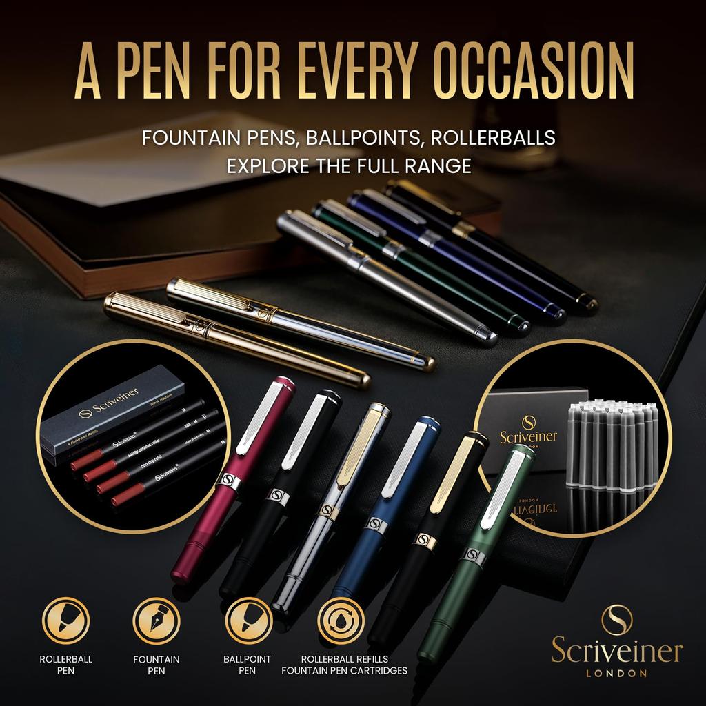 Scriveiner Premium Fountain Pen Gold Brass Finish Luxury British Made