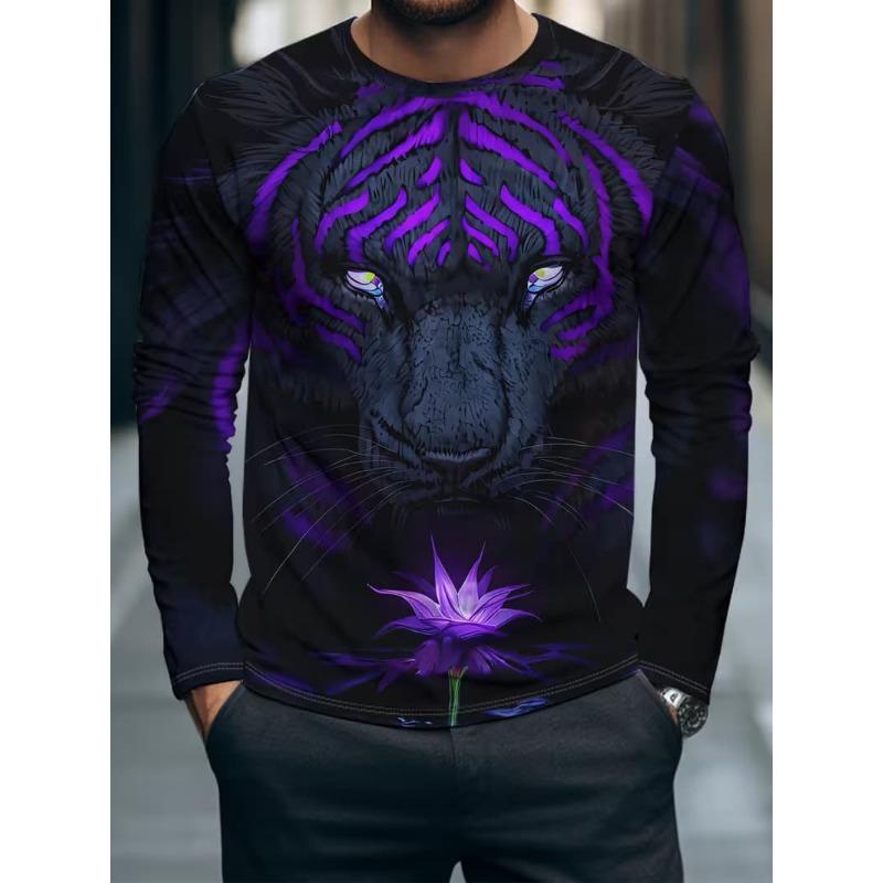 Men's casual autumn and winter printed long-sleeved crew neck T-shirt