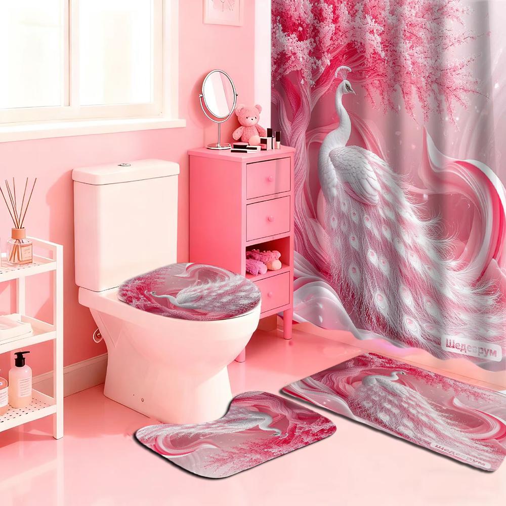 Elegant Peacock Shower Curtain Bath Sets Waterproof Non-Slip Bathroom Rug Toilet U With 12 Hooks Home Deco