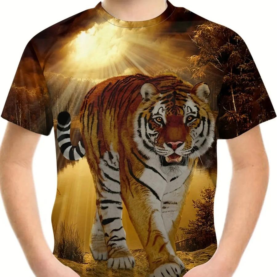 Chlapecké tričko s grafikou lva Módní topy s krátkým rukávem Chlapecké dívčí tričko Kreslený 3D potisk Dětské oblečení Letní dětská trička