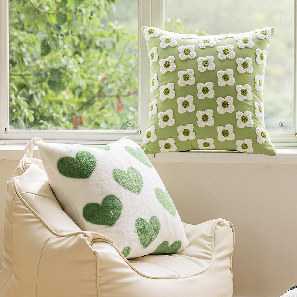 45x45cm French Green Pillowcase Embroidered Plush Throw Pillow Cover Living Room Sofa Decor Pillow Headboard Cushion Covers