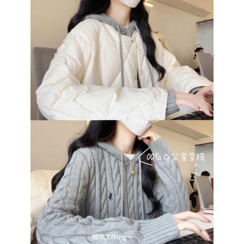 

Серый пуловер свободного кроя с капюшоном и мелкой кабельной вязкой Gray S [Suggested 37.50 kg-45.00 kg]]