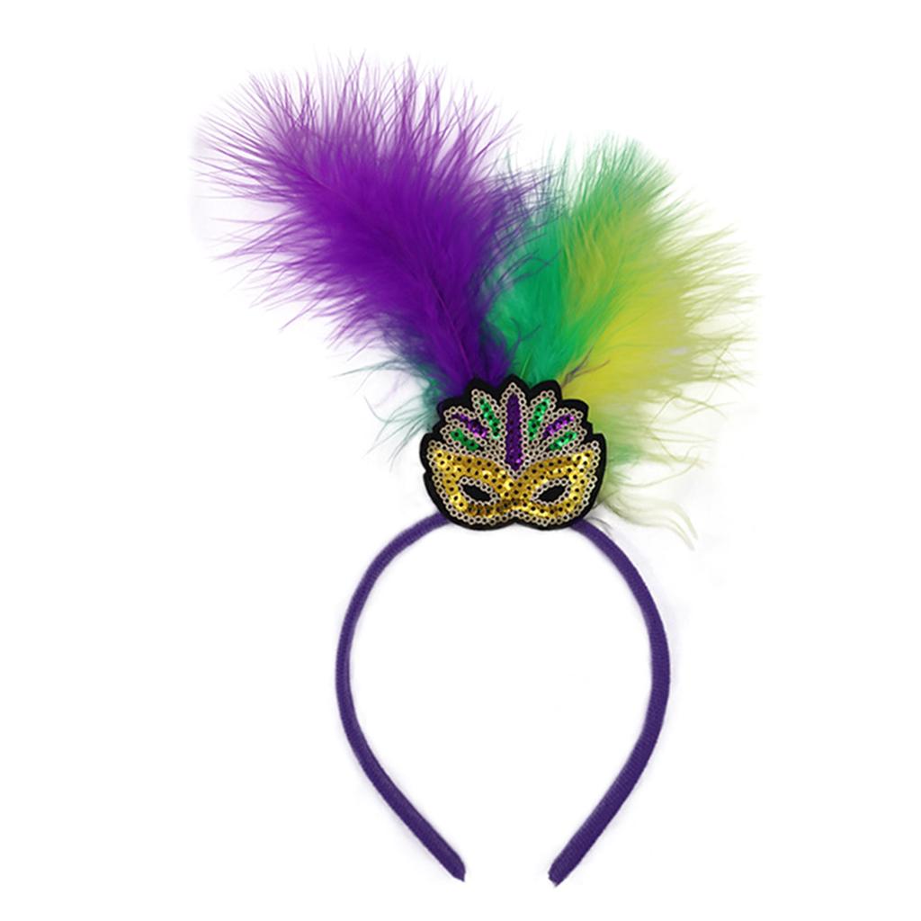 Mardi Gras Headband for Woman with Sequins Feather Delicate Headbands Anti Slip Headbands Sweet Girls Prom Supplies