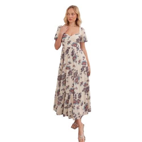 Rochie Maxi Florală cu Mâneci Bufante pentru Femei/Doamne Anaya With Love
