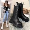 Fashion 2024Women's Boots Fashion Mid Calf Boot PU Leather Casual Boots Non-Slip Platform Boots for Women Lace Up Ankle Boot Botas Mujer