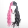 Women's Black Pink Mixed Color High-Quality Synthetic Long Curly Hair Wig with Fashionable Qi Bangs for Party Wear