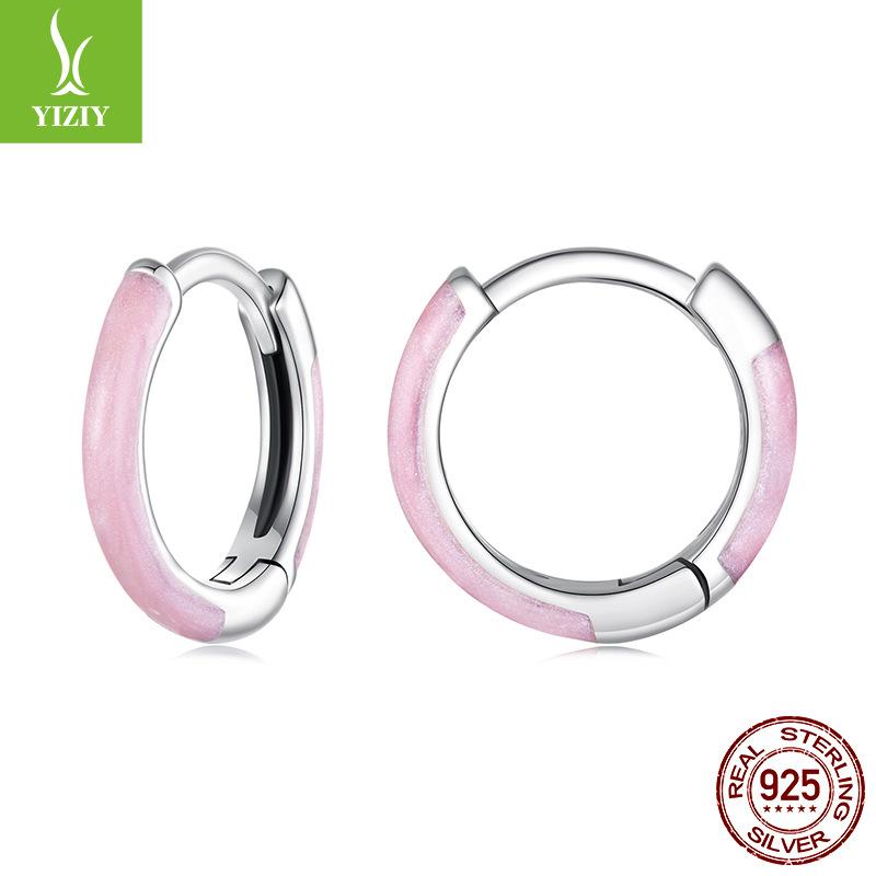 Simple Color Drop Oil Round Ear Buckle Summer Dopamine S925 Sterling Silver Earrings Earrings