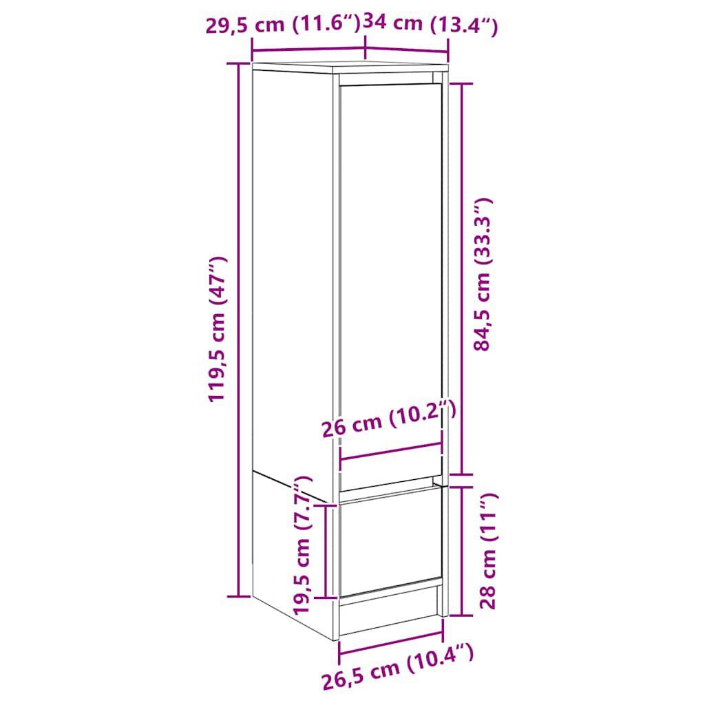 Standschrank, Aktenschrank fürs Arbeitszimmer, Flur-Aufbewahrungsschrank, Beistellschrank fürs Wohnzimmer, 29,5 x 34 x 119,5 cm