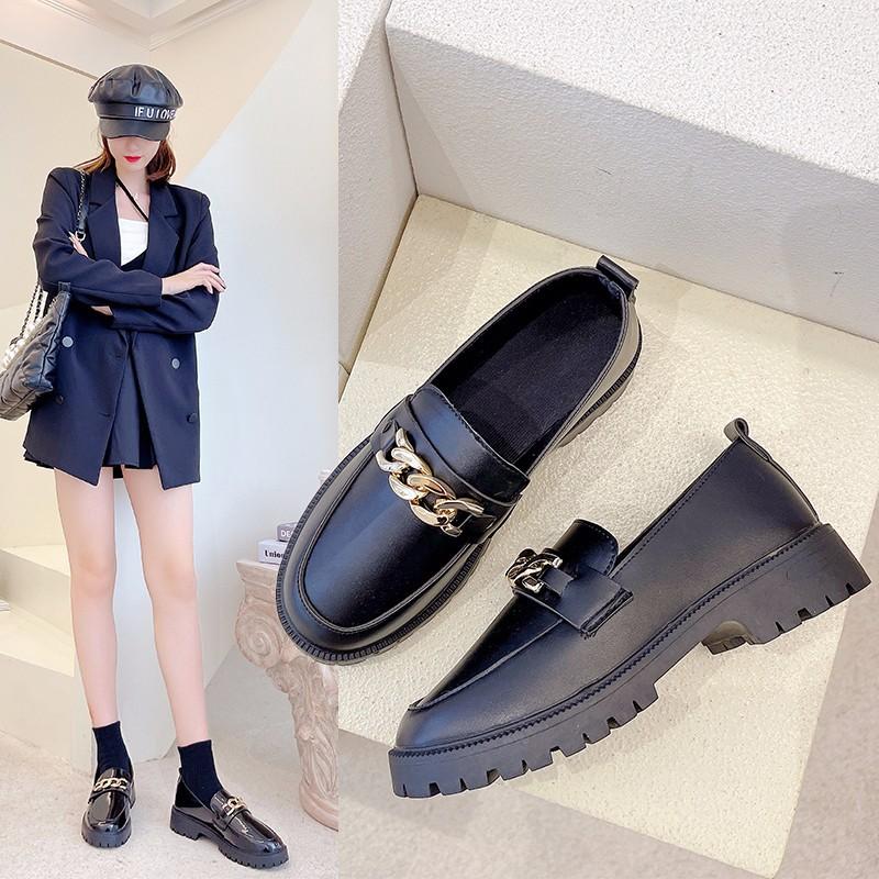 One Pedal Women's Shoes Small Leather Shoes Women's British Style Platform Spring and Autumn Loafers In One Pedal Four Seasons Single Shoes