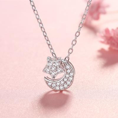 Inlaid Star and Moon Necklace Korean Version Zircon Trend Pendant Light Luxury Niche Style Collarbone Chain Versatile Jewelry