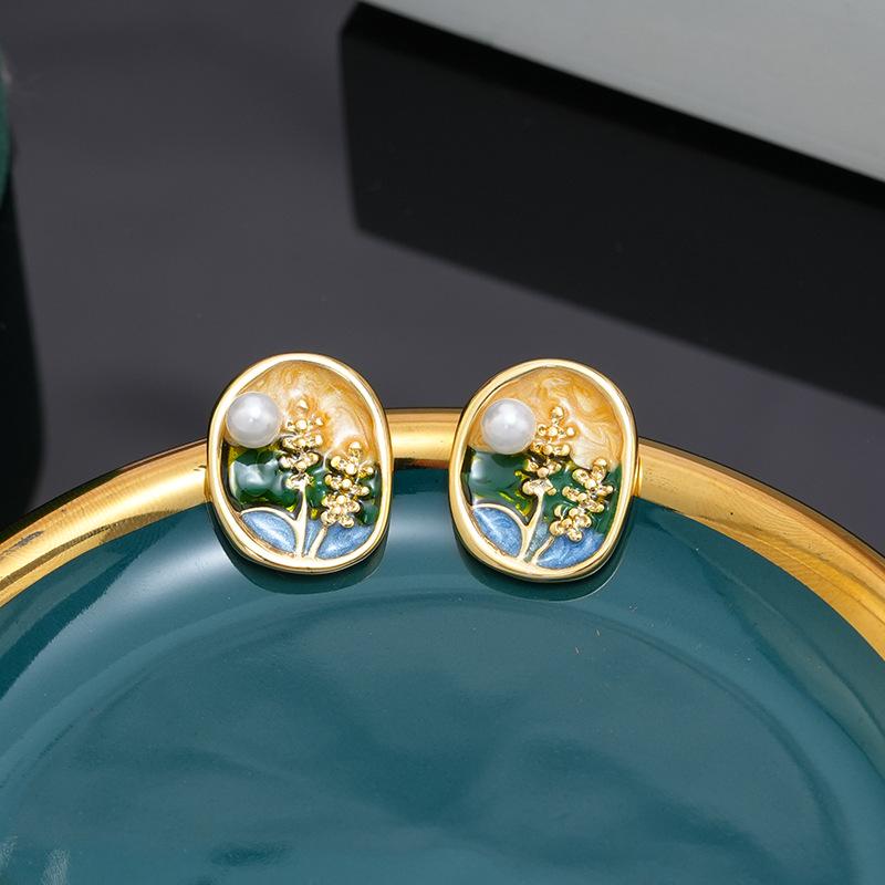 

Женские ретро серьги-капли из эмали в виде пшеничных колосьев - Высококлассный, уникальный дизайн 18K Gold