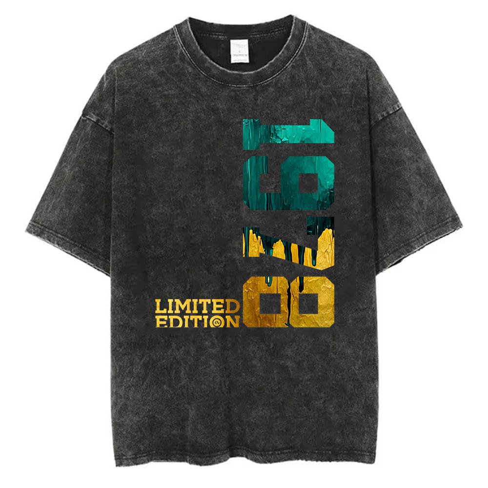 Limited Edition Cotton TShirt Washed Cotton Graphic Men Vintage Acid Wash Retro Streetwear Trendy Loose Short Sleeve