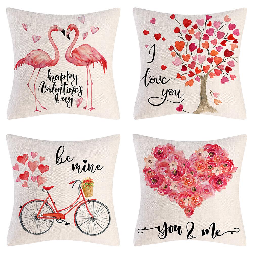New Valentine's Day Pillow Cover Love Balloon Bicycle Cushion Cover Flamingo Home Decor