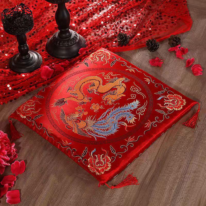 Wedding Double Happiness Kneeling and Sitting Cushion Set for Tea Ceremony and Worship, Red