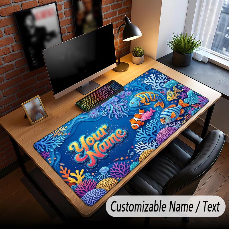 Fish Ocean Theme Custom Mouse Pad Personalized With Name Text Customized Desk Mat For Office Home Decor