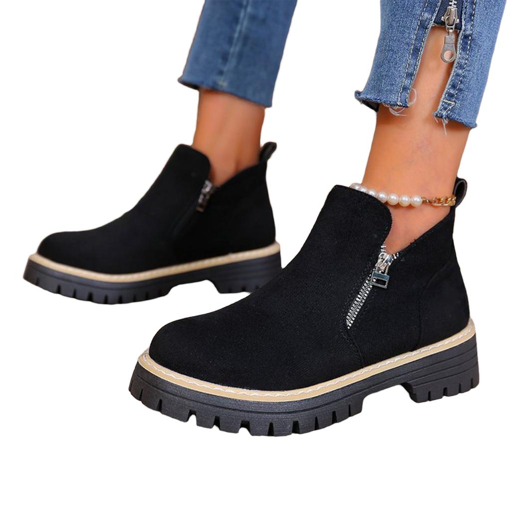Women's Fashion Side Zipper Boots, Stylish Fall Winter Booties for Casual Everyday Wear