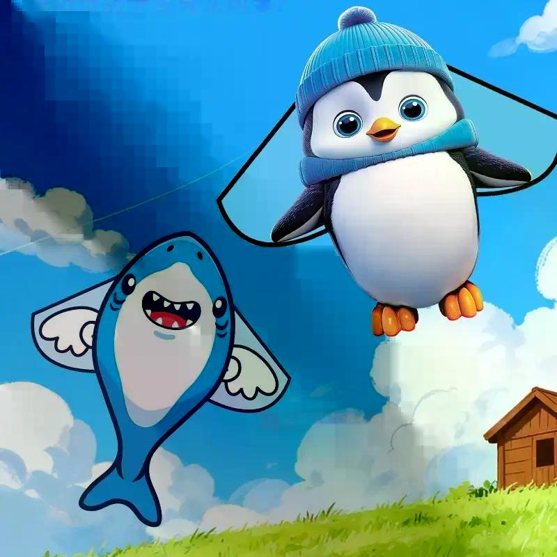 1Pcs New Shark Bee Penguin Cartoon Children's Novice Beginner Kites Flying Outdoor Toys For Kids Animals Nylon Fabric Kite