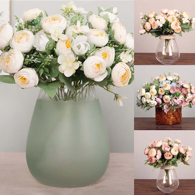 10 Heads Artificial Flowers Fake Silk Tea Roses Fake Flowers Bride Bouquet Home Party Wedding Decor 30Cm Flowers Arrangement