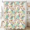 Floral Print Shower Curtain Pink Red Green Leaves Bath Decor with Hook for Rod Ring Set Home Hotel Decoration Waterproof Fabric
