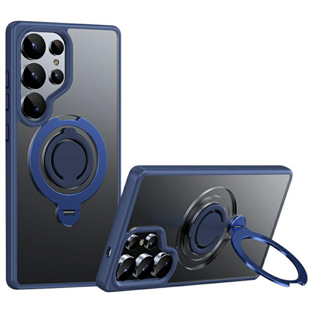 

For Samsung Galaxy S25 Ultra Case Compatible with MagSafe Kickstand Matte PC+TPU Phone Cover with Silicone Ring Blue