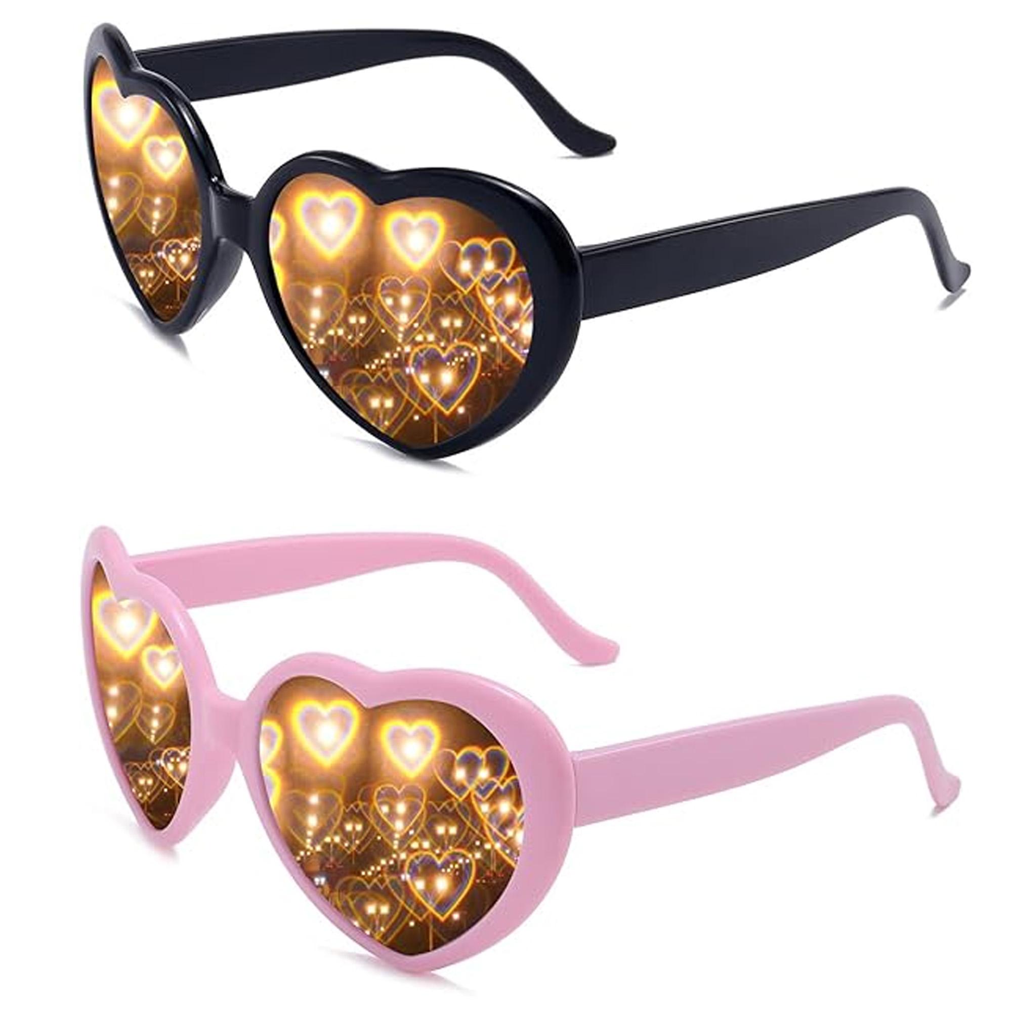 2pcs Lights Change Love Effect Glasses Night Sunglasses Peach Heart Sunglasses for Women
