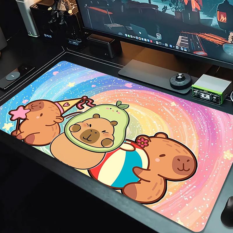 Capybara Cartoon Farbige Mauspads Große Gaming Tischunterlage Rutschfeste Laptop Tablet Große Mauspads XXL Matte Mini PC Spielmatte Mit Verriegeltem Rand