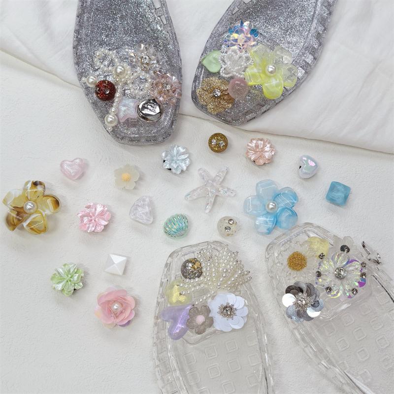 1Set Korean   Shoe Advanced Handmade Beaded Flower Pearl Bow Sequin Diy Detachable Shoes Decorations Accessories