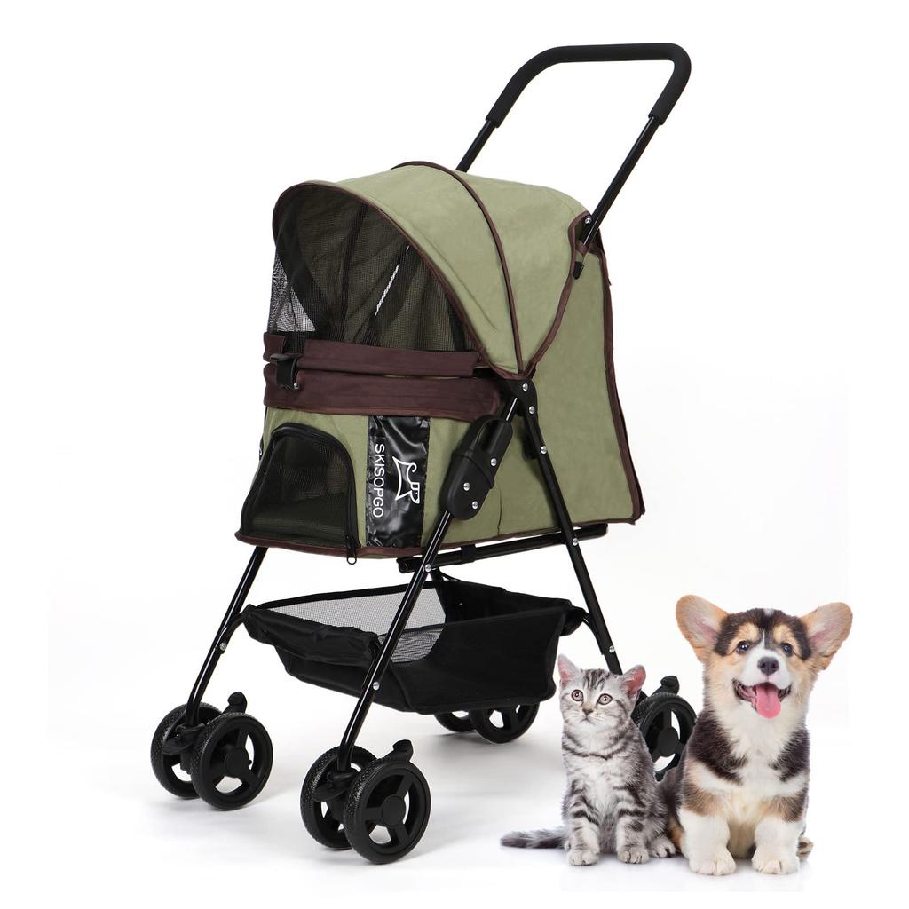 SKISOPGO Pet Dog Small Dog Carrier Easy To Cat EVA 4 Wheels Walks Cart, Foldable, Stroller, Cart, Assemble, Cart, Buggy, Anti-Jump Out, Wheels, 360°