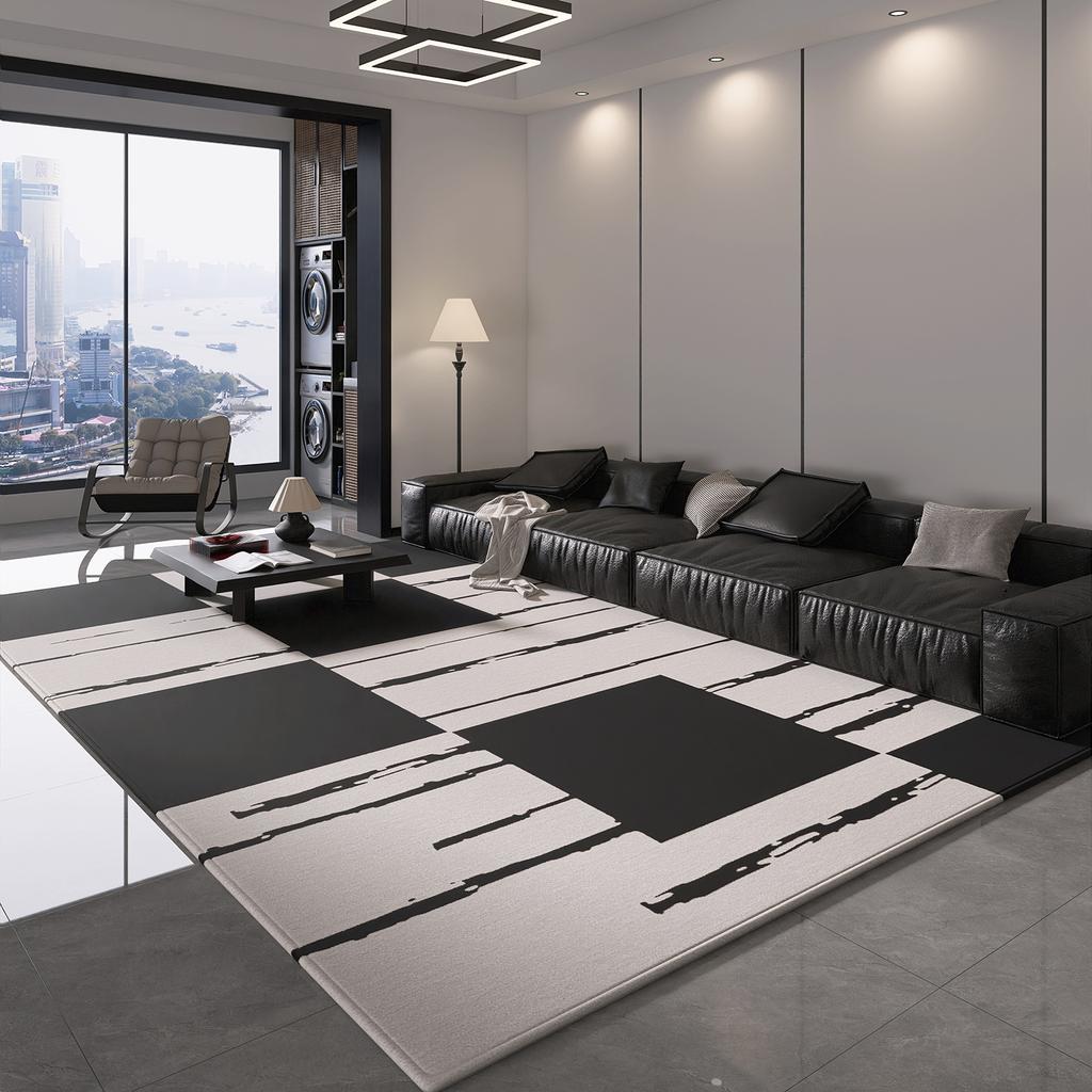 New Stylish Minimalist Design White and Black Floor Area Rug Low Price Rug and Carpet Modern Antiskid Carpets for Living Room