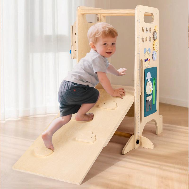 Adjustable Wooden Kitchen Step Stool for Children - Learning, Interactive, and Height-Increasing.