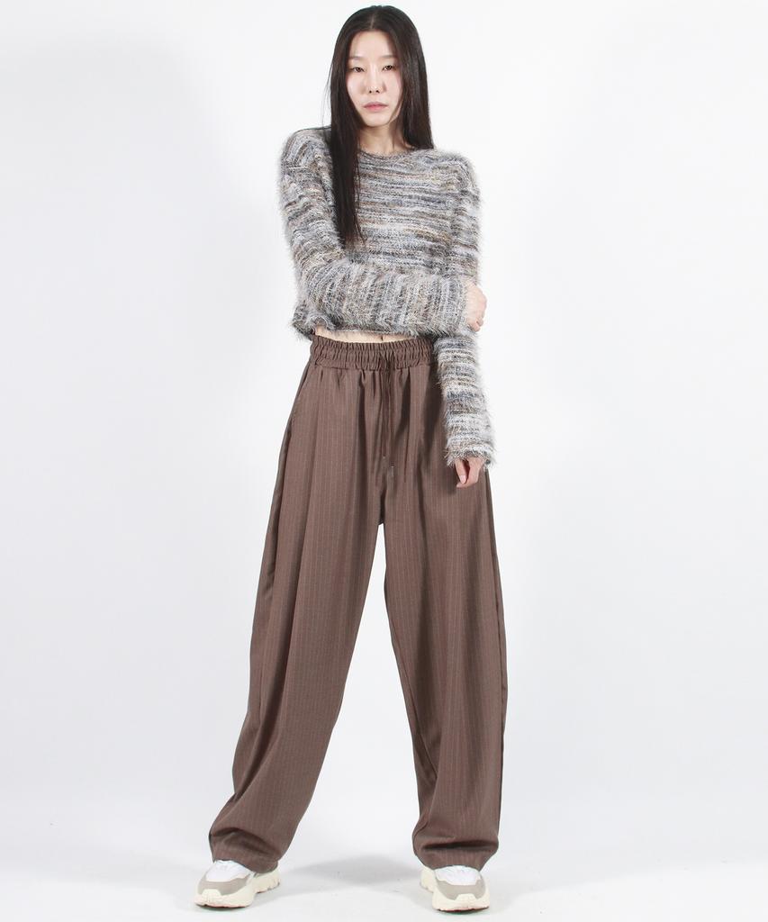Deumakeu Stripe Chicano Wide One-Tuck Pants -Brown