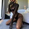 Sexy Lingerie Leopard Mesh Bodystockings Fishnet Jumpsuit Hollow See Through Tight Erotic Pajamas Elastic Night Club Underwear