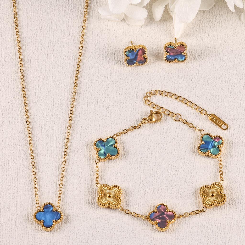 3PCS clover necklace bracelet earrings 18K gold-plated non fading light luxury fashion accessory