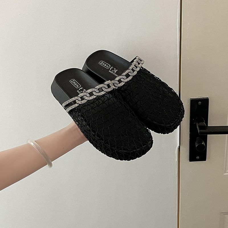Niche design fishing net splicing bag head slippers women's summer new versatile thick bottom mesh cool slippers half drag