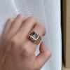 Punk Black Stone Square Castle Men Ring Fashion  Rose Gold Color Accessories High Quality Daily Fine Jewelry