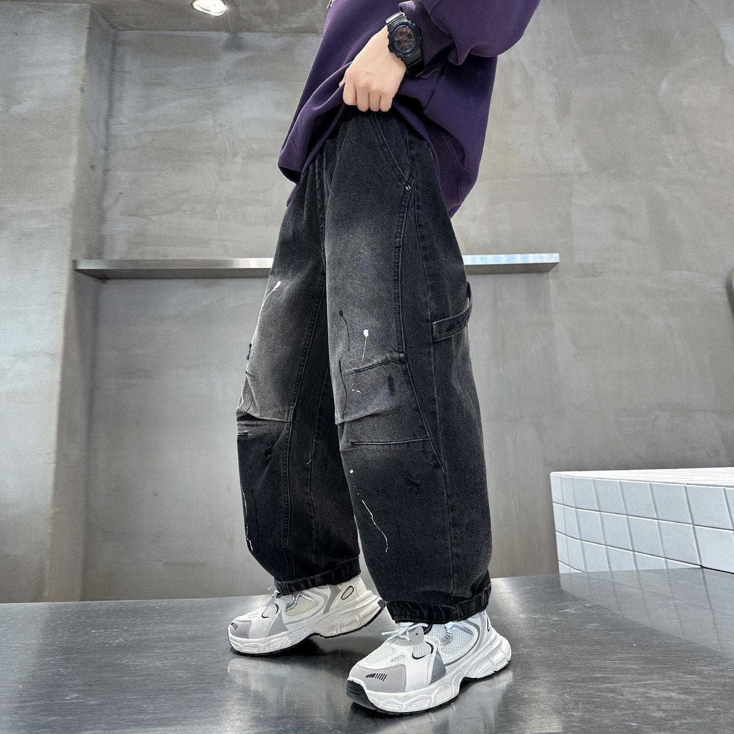 

Черные джинсы прямого кроя для мальчиков - Универсальный стиль Весна/Осень 2025 160 cm чёрный