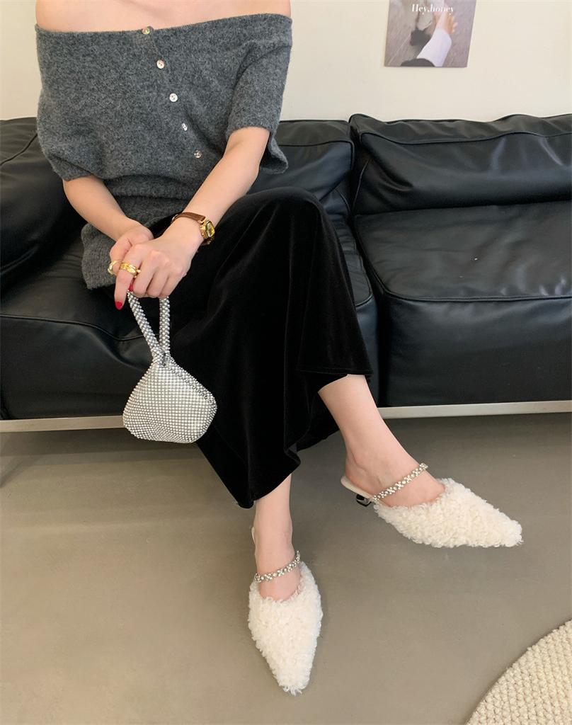 Velvet Beanie Shoes Lamb Wool Shoes Women's Autumn and Winter New Pearl Fairy Wind Warm New Single Shoes