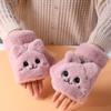Women Winter Plush Cat Mittens Fingerless Gloves Plush Warm Glove Winter Soft Thick Gloves for Women Girl Flexible Half Finger