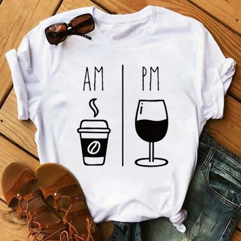 Funny Wine Glass Print T-Shirt Women's Round Neck Short Sleeve T-Shirt Casual Women's Camisole Fashion