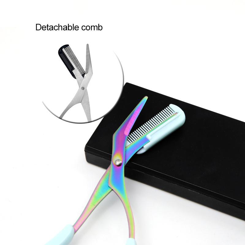 Eyebrow Trimmer Scissor With Comb Stainless Steel Scissors Eyebrow Hair Remover Clips Washable Removable Color Titanium