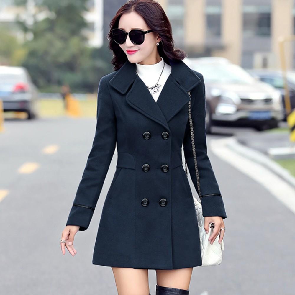 Women Wool Double Breasted Coat Elegant Long Sleeve Work  Fashion Jacket