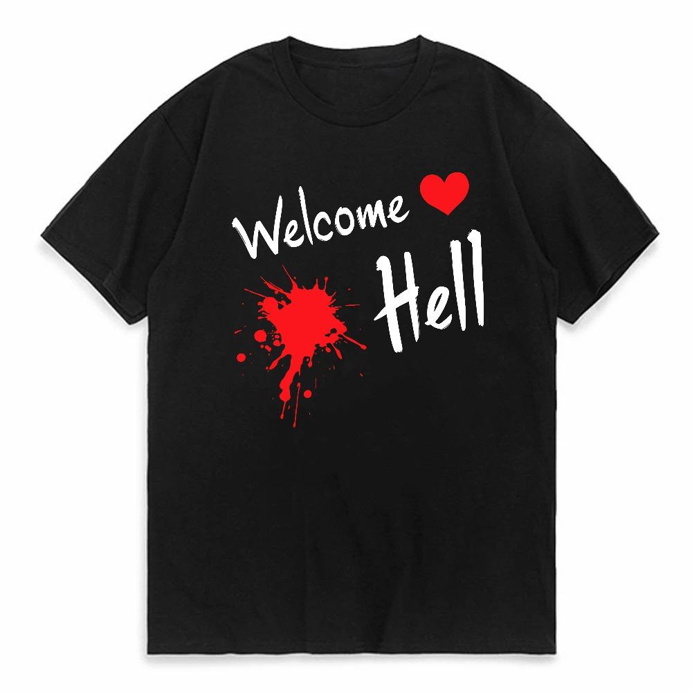 Welcome Hell Print Graphic Tshirt Unisex Unisex Clothing Harajuku Clothes Tee Summer Breathable Casual Loose Round Neck Top T Shirt