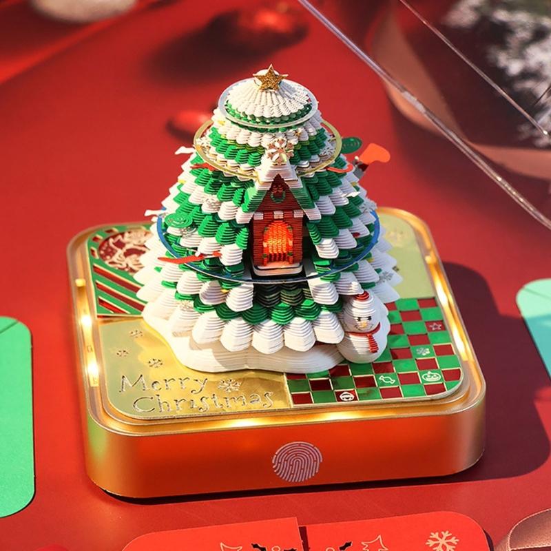 Festives 3D Paper Sculpture Calendar with LED Light 2025 Desk Memo for Everyday Use Notepad Carving Accessories